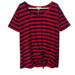 Umgee NWT Womens Red Blue Stripe Tie Front Flowy Short Sleeve Top Size Medium